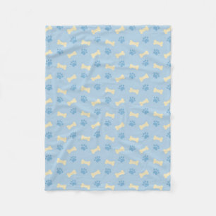 Blue Paw Print Bone Pattern Fleece Blanket