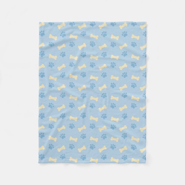 Blue Paw Print Bone Pattern Fleece Blanket (Front)