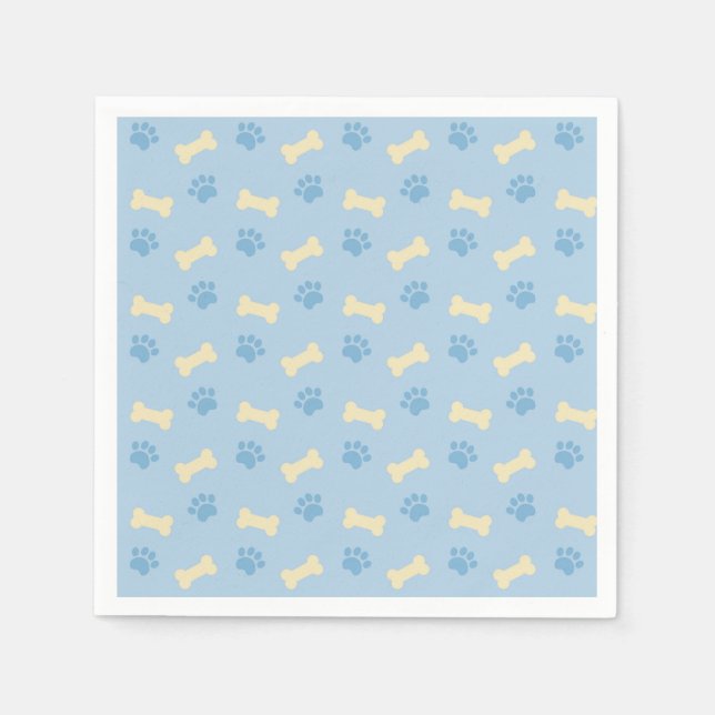 Blue Paw Print Bone Pattern Napkin (Front)