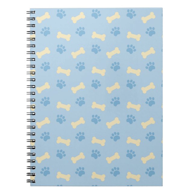 Blue Paw Print Bone Pattern Notebook (Front)