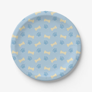 Blue Paw Print Bone Pattern Paper Plate