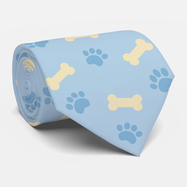 Blue Paw Print Bone Pattern Tie (Rolled)