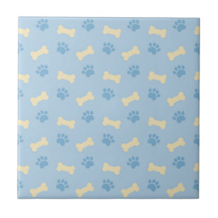 Blue Paw Print Bone Pattern Tile