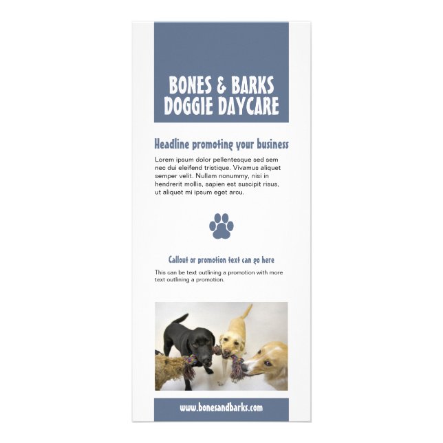 Blue Paw Print Dog Care Rack Card (Front)