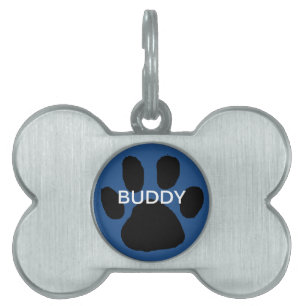 Blue Paw Print Dog Identification Tag