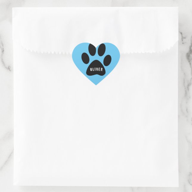 Blue Paw Print Heart Sticker with Name (Bag)