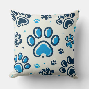 Blue Paw Print Pattern Cushion