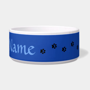Blue Paw Print Personalised Pet Bowl