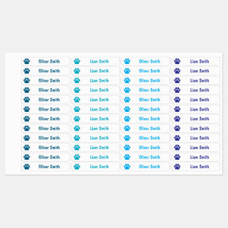 Blue Paw Print Personalized Kids Name Labels