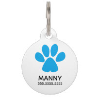 Blue Paw Print, Personalized Pet Details & QR Code