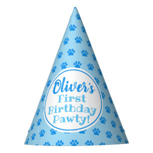 BLUE PAW PRINT Puppy Birthday Paper Party Hat