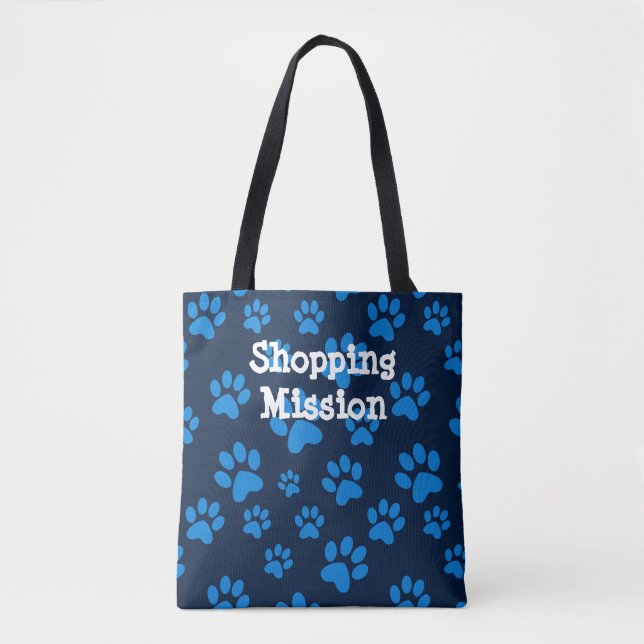 Blue Paw Print Tote Bag (Front)