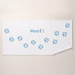 Blue Paw Prints Cute Personalised Dog's Name Bath Towel