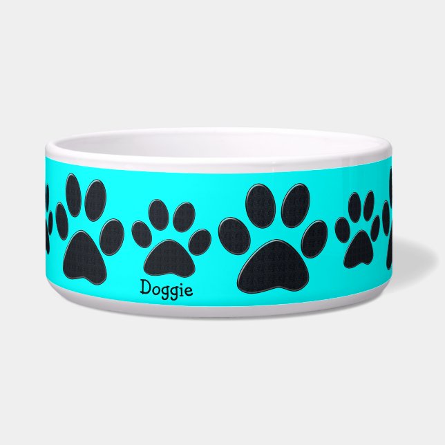 Blue Paw Prints Dog Bowl (Front)