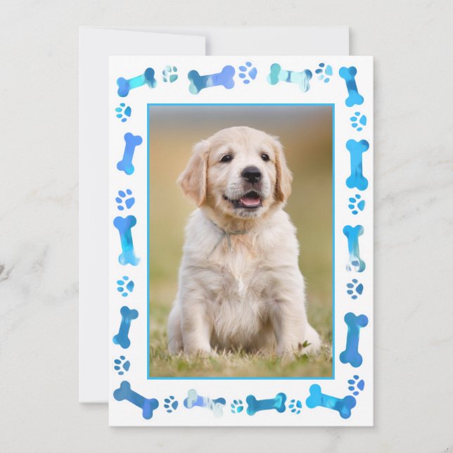 Blue Paw Prints New Pet Dog Puppy Shower  Invitation (Front)