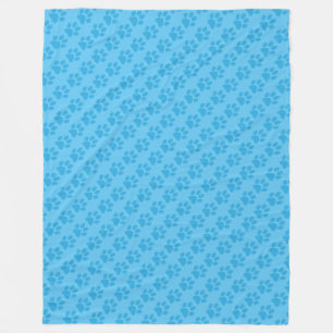 Blue Paw Prints on Blue Pattern Fleece Blanket