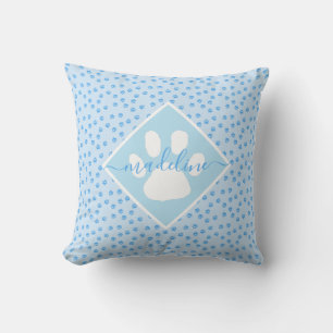 Blue pawprint personalised pillow