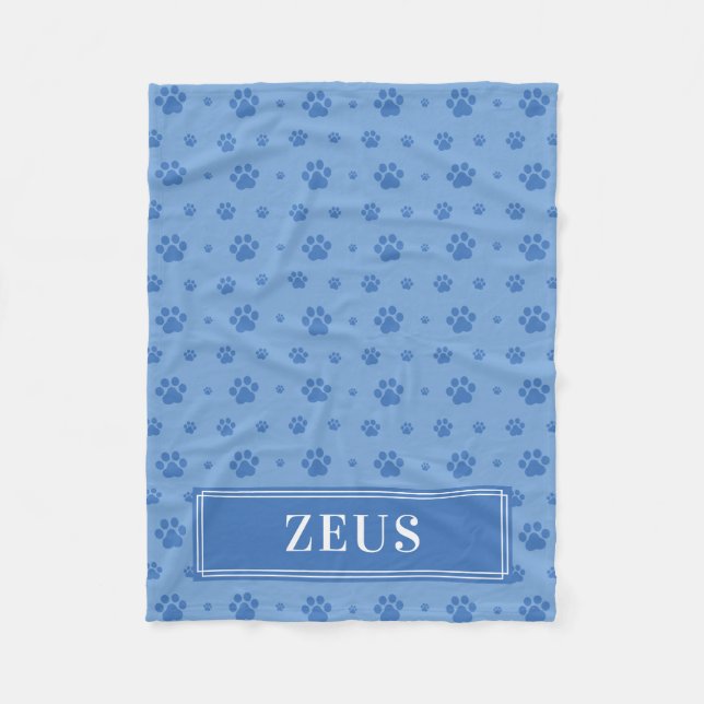 Blue Paws Monogram Pet Fleece Blanket (Front)