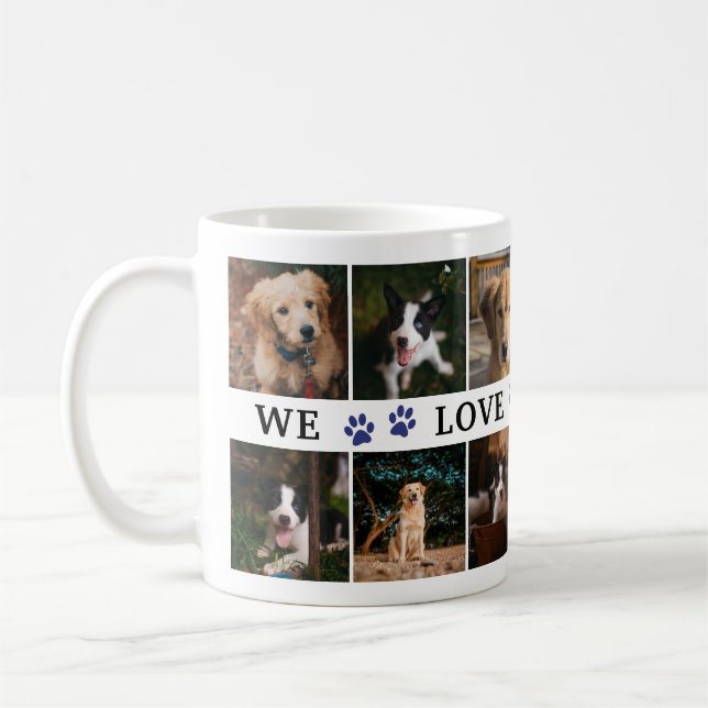 Blue Paws We Love You Dad Photo Collage Coffee Mug (Left)