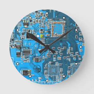 Blue PCB Circuit Board Design for IT Pros Round Clock