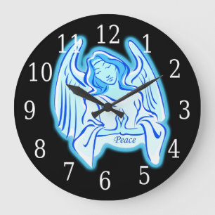 Blue Peace Angel Round Clock