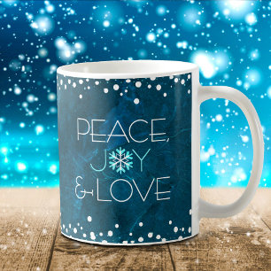 Blue Peace Joy Love Snowflake Holiday Modern Bold Coffee Mug