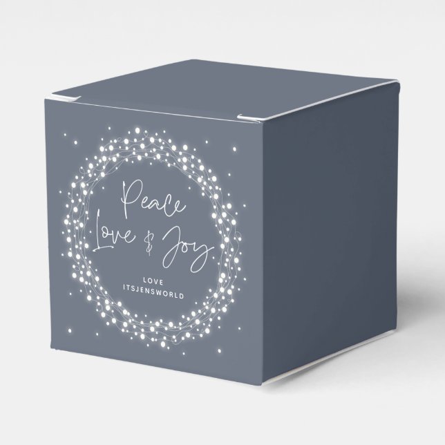 Blue Peace Love+Joy Christmas Sparkling Lights Favour Box (Front Side)