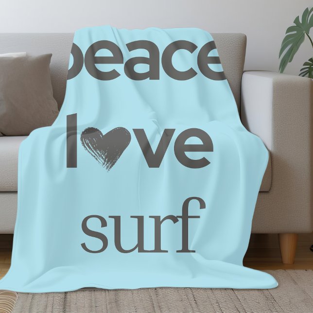 Blue Peace Love Surf Life | Coastal Surfer Graphic Fleece Blanket (Creator Uploaded)