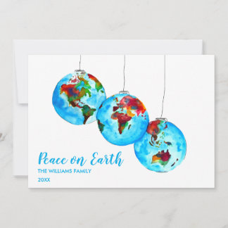 Blue Peace on Earth Watercolor Christmas Holiday