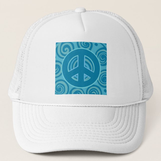 Blue Peace Sign Design Trucker Hat (Front)