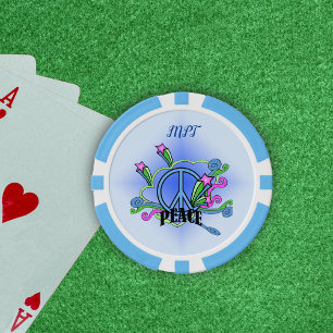 Blue Peace sign Fancy colourful scrolls Stars blue Poker Chips