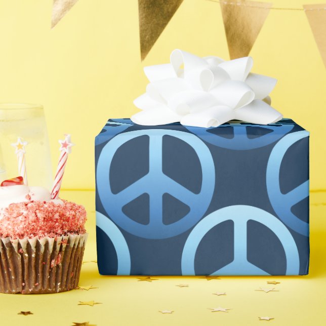 Blue Peace Sign Pattern Wrapping Paper (Birthday Party)