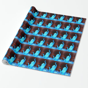 blue peace sign waving hippie girls wrapping paper