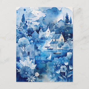 Blue Peaceful Coastal Nautical Seaside Cottages Postcard