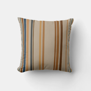 Blue, Peach,  Beige, Brown and Taupe Stripes Cushion