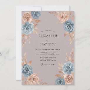 Blue Peach Blossom Romance Wedding Invitation