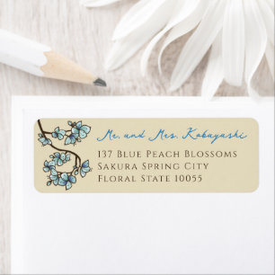 Blue Peach Blossoms Asian Wedding Address Labels