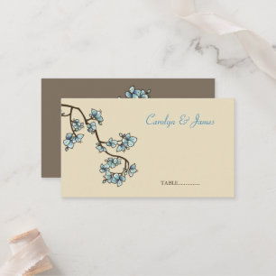 Blue Peach Blossoms Chinese Wedding Place Card