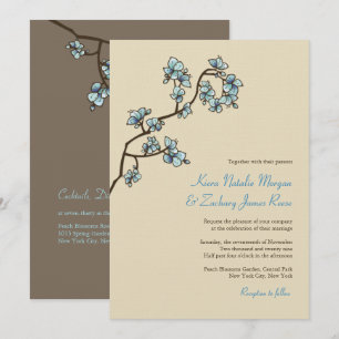 Blue Peach Blossoms Sakura Asian Wedding Invite