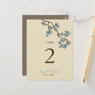 Blue Peach Blossoms Wedding Table Number Card