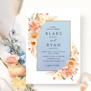 Blue, Peach, Blush and Cream Floral Chic Wedding I Invitation