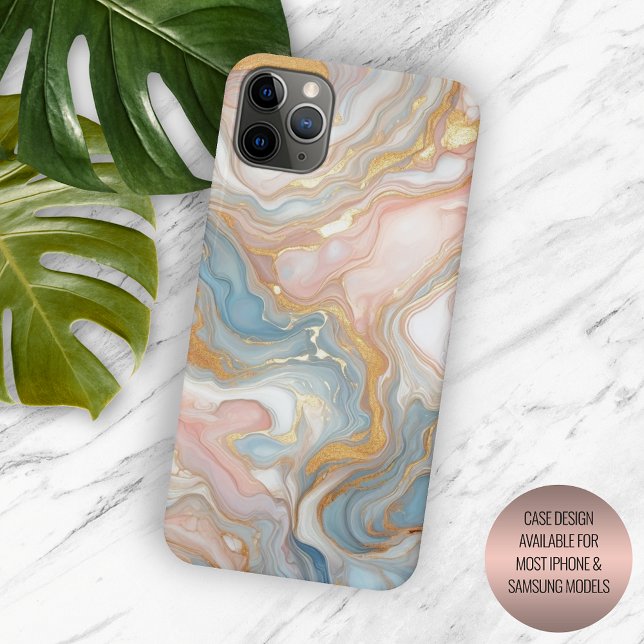 Blue Peach Blush Pink Gold Marble Art Pattern Case-Mate iPhone Case (Creator Uploaded)