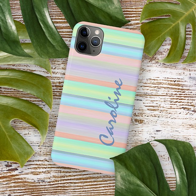 Blue Peach Blush Pink Lime Green Stripes Pattern iPhone Case (Creator Uploaded)