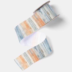 Blue Peach Cream Stripes Birthday Satin Ribbon