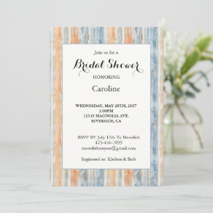 Blue Peach Cream Stripes Bridal Shower  Invitation