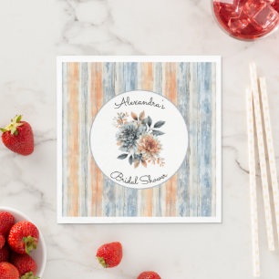 Blue Peach Cream Stripes Flowers Bridal Shower Napkin