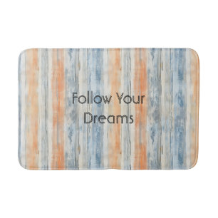 Blue Peach Cream Stripes Personalised Bath Mat