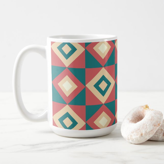 Blue Peach Diamond Geometric  Coffee Mug (With Donut)