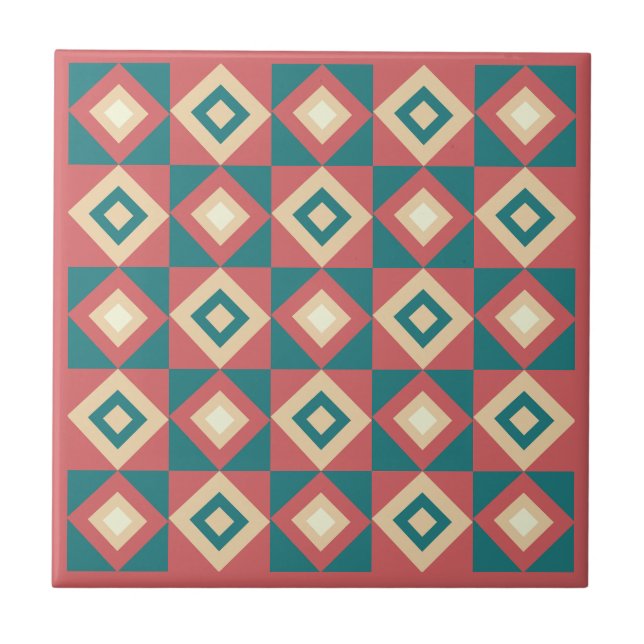 Blue Peach Diamond Geometric Tile (Front)