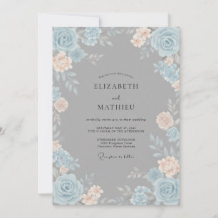 Blue Peach Ethereal Bloom Wedding Invitation